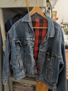 Vintage Levi’s Denim Buffalo Check Red Black Jacket Mens 40 As Is